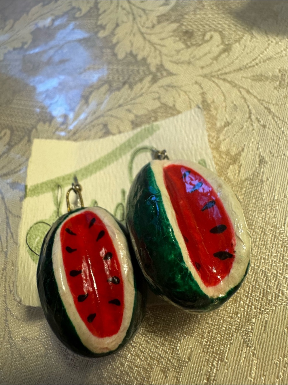 Allie Studio Salad Days Paper Mache Watermelon Earrings Fruit Statement Kitsch
